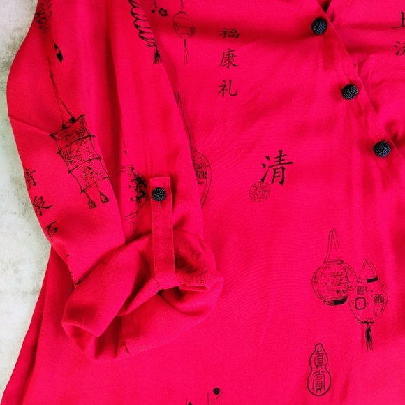 Soft Surroundings Wrap Top Womens Large Red Asian Oriental Pagoda Japanese - Picture 13 of 16